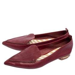 Pre Owned Nicholas Kirkwood Burgundy  Leather Beya Pointed Toe Flats Size 37.5