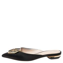 Pre Owned Nicholas Kirkwood Black Satin Eden Crystal Embellished Flat Sandals Size 38