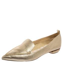 Pre Owned Nicholas Kirkwood Metallic Gold Leather Beya Pointed Toe Loafers Size 40