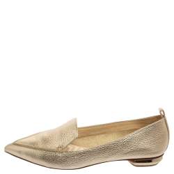 Pre Owned Nicholas Kirkwood Metallic Gold Leather Beya Pointed Toe Loafers Size 40