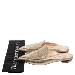 Pre Owned Nicholas Kirkwood Metallic Gold Leather Beya Mules Sandals Size 38