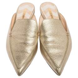 Pre Owned Nicholas Kirkwood Metallic Gold Leather Beya Mules Sandals Size 38
