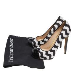 Nicholas Kirkwood Black /White  Satin And Patent Leather Platform Cap Toe Pumps Size 37