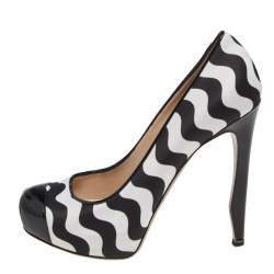 Nicholas Kirkwood Black /White  Satin And Patent Leather Platform Cap Toe Pumps Size 37