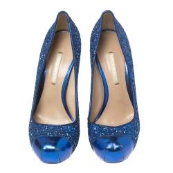 Nicholas Kirkwood Blue Glitter Platform Cap Toe Pumps Size 37 