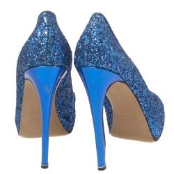 Nicholas Kirkwood Blue Glitter Platform Cap Toe Pumps Size 37 