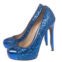 Nicholas Kirkwood Blue Glitter Platform Cap Toe Pumps Size 37 