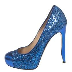 Nicholas Kirkwood Blue Glitter Platform Cap Toe Pumps Size 37 