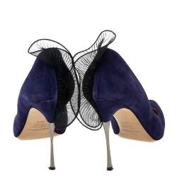 Pre Owned Nicholas Kirkwood Navy Blue Suede Ruffle Lace Pumps Size 39.5