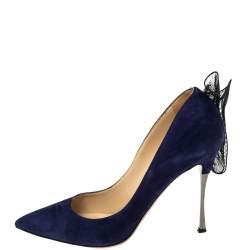 Pre Owned Nicholas Kirkwood Navy Blue Suede Ruffle Lace Pumps Size 39.5