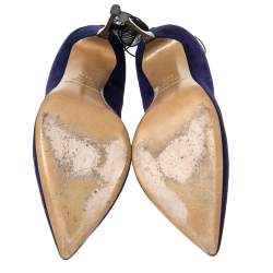 Pre Owned Nicholas Kirkwood Navy Blue Suede Ruffle Lace Pumps Size 39.5