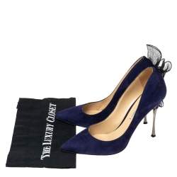 Pre Owned Nicholas Kirkwood Navy Blue Suede Ruffle Lace Pumps Size 39.5