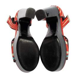 Pre Owned Nicholas Kirkwood Multicolor Printed Satin Ankle Cuff Platform Sandals Size 38.5