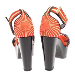 Pre Owned Nicholas Kirkwood Multicolor Printed Satin Ankle Cuff Platform Sandals Size 38.5