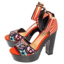 Pre Owned Nicholas Kirkwood Multicolor Printed Satin Ankle Cuff Platform Sandals Size 38.5