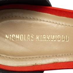 Pre Owned Nicholas Kirkwood Multicolor Printed Satin Ankle Cuff Platform Sandals Size 38.5