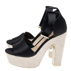 Pre Owned Nicholas Kirkwood Black Satin Platform Ankle Cuff Sandals Size 38