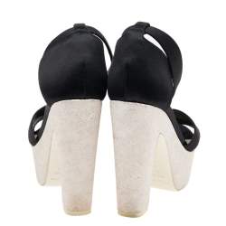 Pre Owned Nicholas Kirkwood Black Satin Platform Ankle Cuff Sandals Size 38