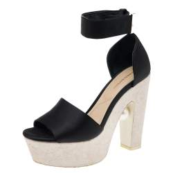 Pre Owned Nicholas Kirkwood Black Satin Platform Ankle Cuff Sandals Size 38