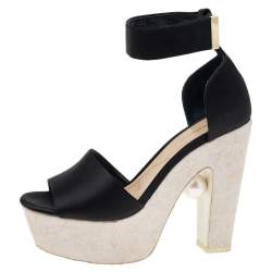 Pre Owned Nicholas Kirkwood Black Satin Platform Ankle Cuff Sandals Size 38