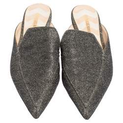 Nicholas Kirkwood Grey Glitter Fabric Beya Flat Pointed-Toe Mules Size 37