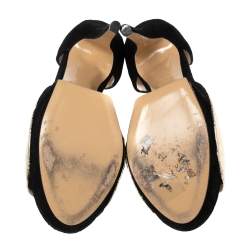 Pre Owned Nicholas Kirkwood Black/Gold Suede and Textured Leather Open-Toe Platform Sandals Size 40