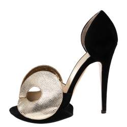 Pre Owned Nicholas Kirkwood Black/Gold Suede and Textured Leather Open-Toe Platform Sandals Size 40