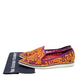 Nicholas Kirkwood Orange/Purple Lace And Suede Pointed Toe Slip On Loafers Size 41