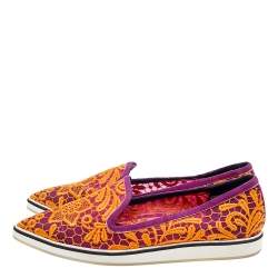 Nicholas Kirkwood Orange/Purple Lace And Suede Pointed Toe Slip On Loafers Size 41