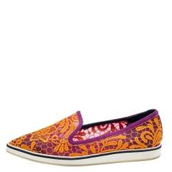 Nicholas Kirkwood Orange/Purple Lace And Suede Pointed Toe Slip On Loafers Size 41