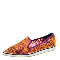 Nicholas Kirkwood Orange/Purple Lace And Suede Pointed Toe Slip On Loafers Size 41