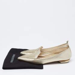 Pre Owned Nicholas Kirkwood Gold Leather Beya Pointed-Toe Loafers Size 38.5