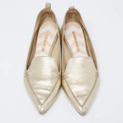 Pre Owned Nicholas Kirkwood Gold Leather Beya Pointed-Toe Loafers Size 38.5