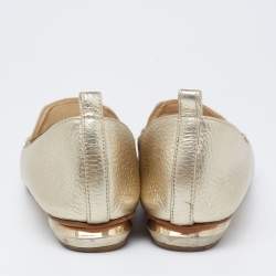 Pre Owned Nicholas Kirkwood Gold Leather Beya Pointed-Toe Loafers Size 38.5