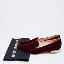 Pre Owned Nicholas Kirkwood Burgundy Velvet Pointed Toe Loafers Size 37