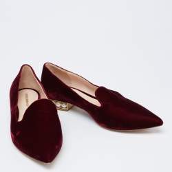 Pre Owned Nicholas Kirkwood Burgundy Velvet Pointed Toe Loafers Size 37