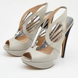 Nicholas Kirkwood Grey/Silver Python and Leather Platform Slingback Sandals Size 37.5