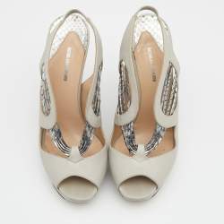 Nicholas Kirkwood Grey/Silver Python and Leather Platform Slingback Sandals Size 37.5