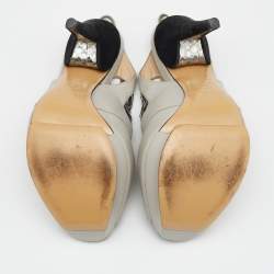 Nicholas Kirkwood Grey/Silver Python and Leather Platform Slingback Sandals Size 37.5