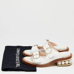 Pre Owned Nicholas Kirkwood White Leather Pearl Heel Slide Sandals Size 36