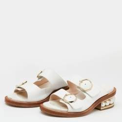 Pre Owned Nicholas Kirkwood White Leather Pearl Heel Slide Sandals Size 36
