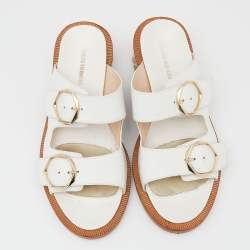 Pre Owned Nicholas Kirkwood White Leather Pearl Heel Slide Sandals Size 36