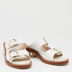 Pre Owned Nicholas Kirkwood White Leather Pearl Heel Slide Sandals Size 36