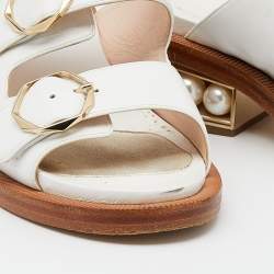 Pre Owned Nicholas Kirkwood White Leather Pearl Heel Slide Sandals Size 36