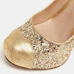 Pre Owned Nicholas Kirkwood Gold Glitter and Leather Cap-Toe Pumps Size 38.5