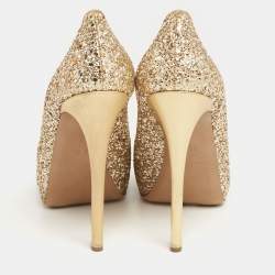 Pre Owned Nicholas Kirkwood Gold Glitter and Leather Cap-Toe Pumps Size 38.5