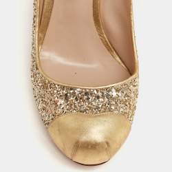 Pre Owned Nicholas Kirkwood Gold Glitter and Leather Cap-Toe Pumps Size 38.5