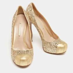 Pre Owned Nicholas Kirkwood Gold Glitter and Leather Cap-Toe Pumps Size 38.5