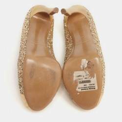 Pre Owned Nicholas Kirkwood Gold Glitter and Leather Cap-Toe Pumps Size 38.5