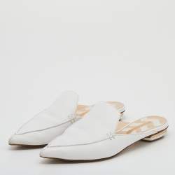 Nicholas Kirkwood White Leather Pointed Toe Beya Flat Mules Size 38